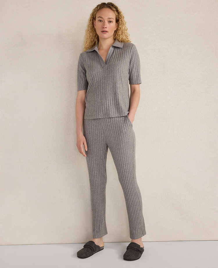 Ann Taylor Haven Well Within Wide Rib Knit Johnny Collar Top In Gray