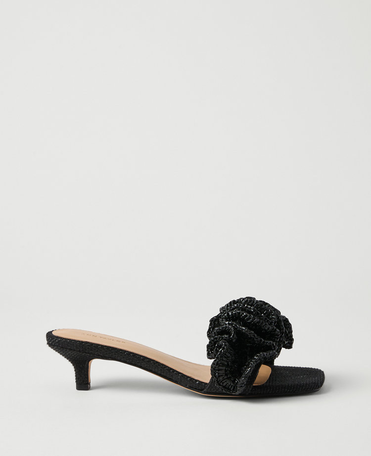 Gathered Straw Kitten Heel Sandal