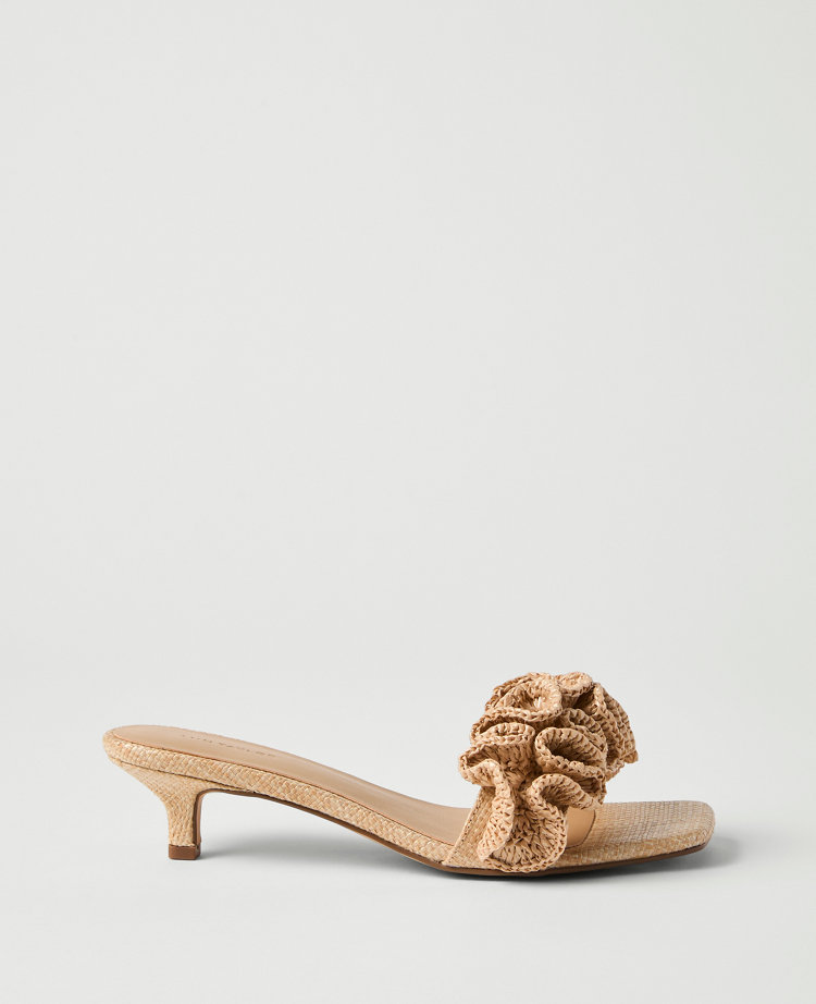 Gathered Straw Kitten Heel Sandal