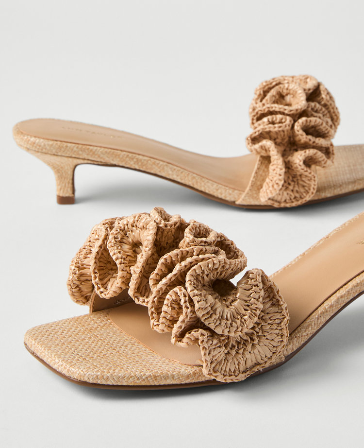 Gathered Straw Kitten Heel Sandal