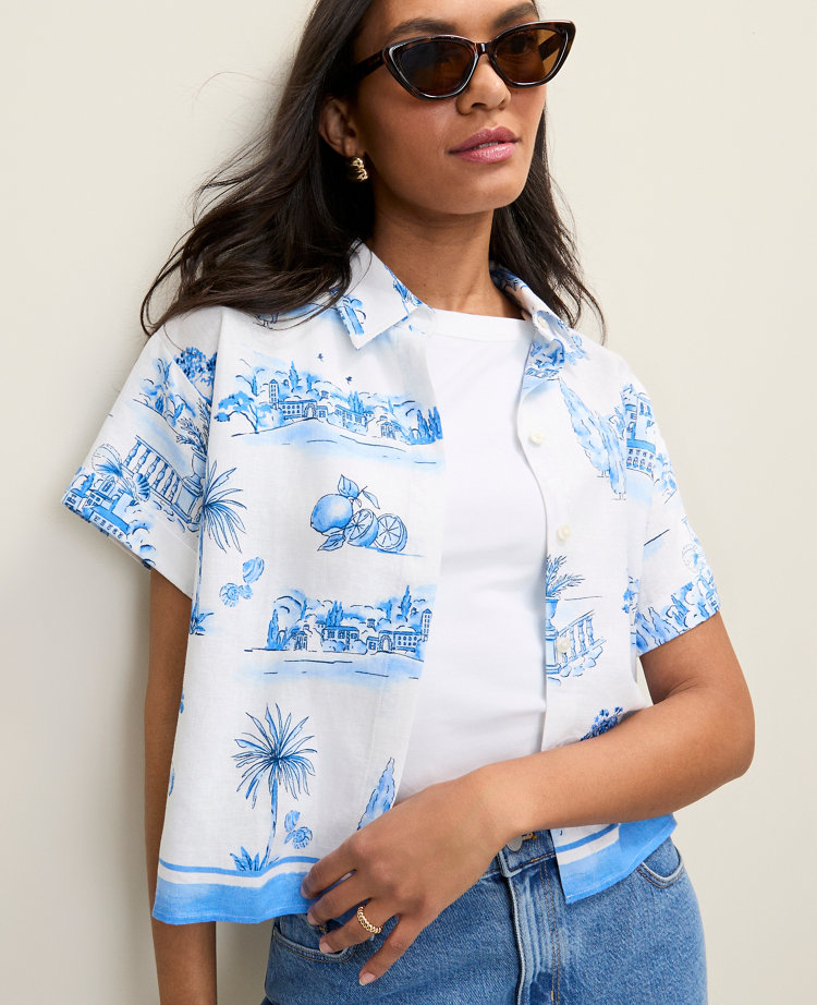 Weekend Toile Linen Blend Shirt