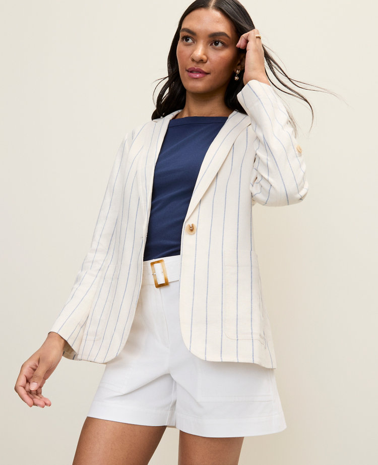 Petite Weekend Striped Linen Blend Blazer