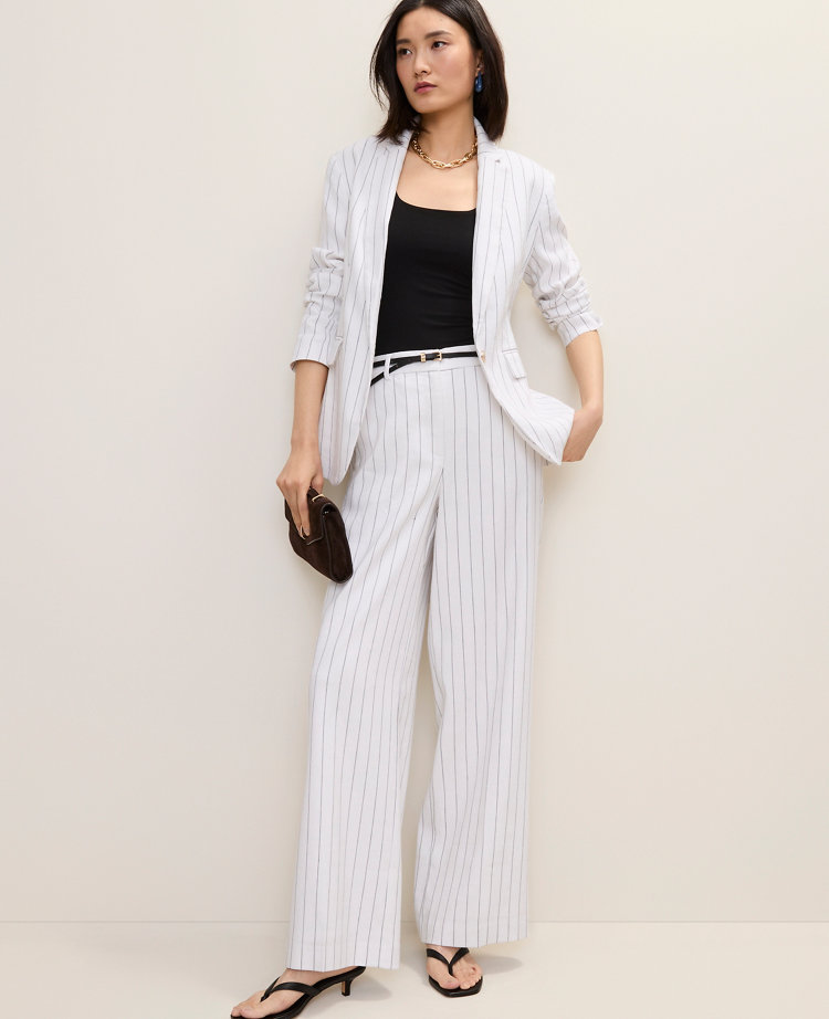 The Petite Pinstripe Wide-Leg Pant in Linen Blend