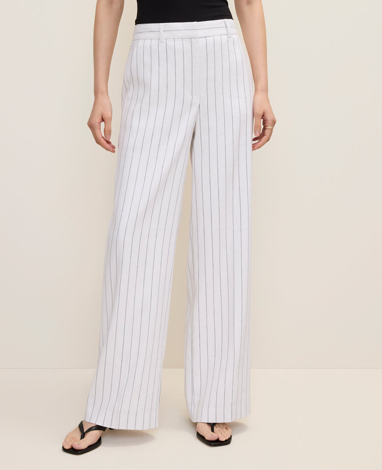 The Petite Pinstripe Wide-Leg Pant in Linen Blend