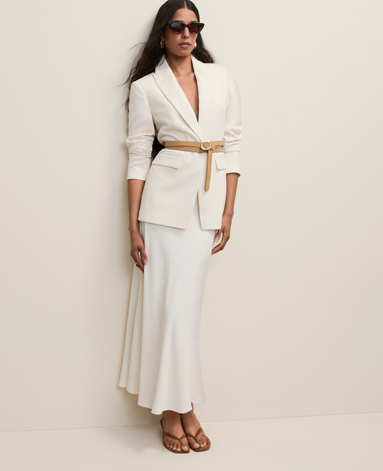 The Petite Fitted Long Blazer in Fluid Crepe