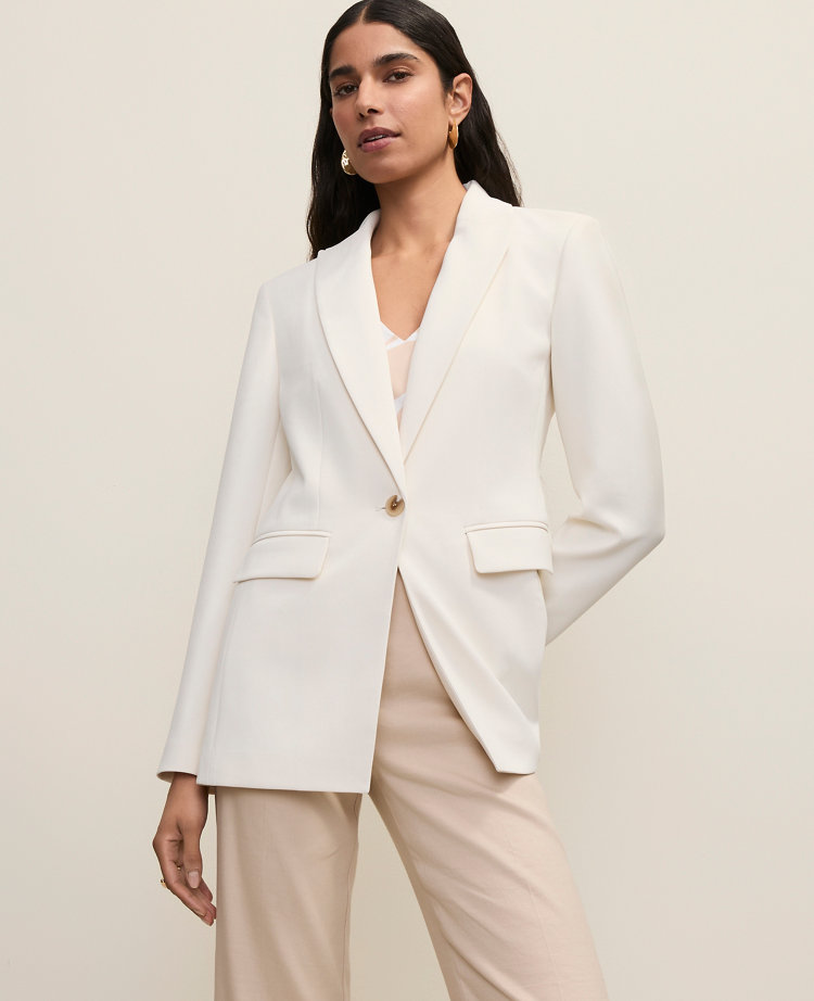 The Petite Fitted Long Blazer in Fluid Crepe