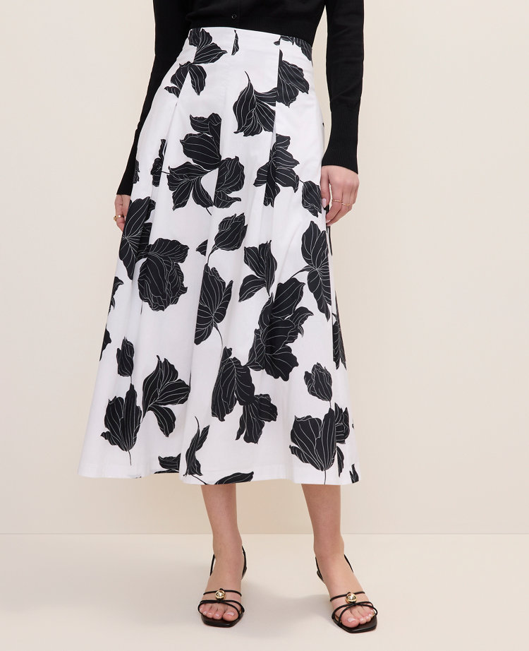 Petite Floral Pleated Midi Skirt