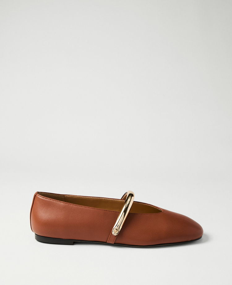 Leather Hardware Embellished Mary Jane Flat