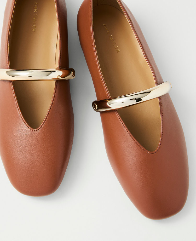 Leather Hardware Embellished Mary Jane Flat