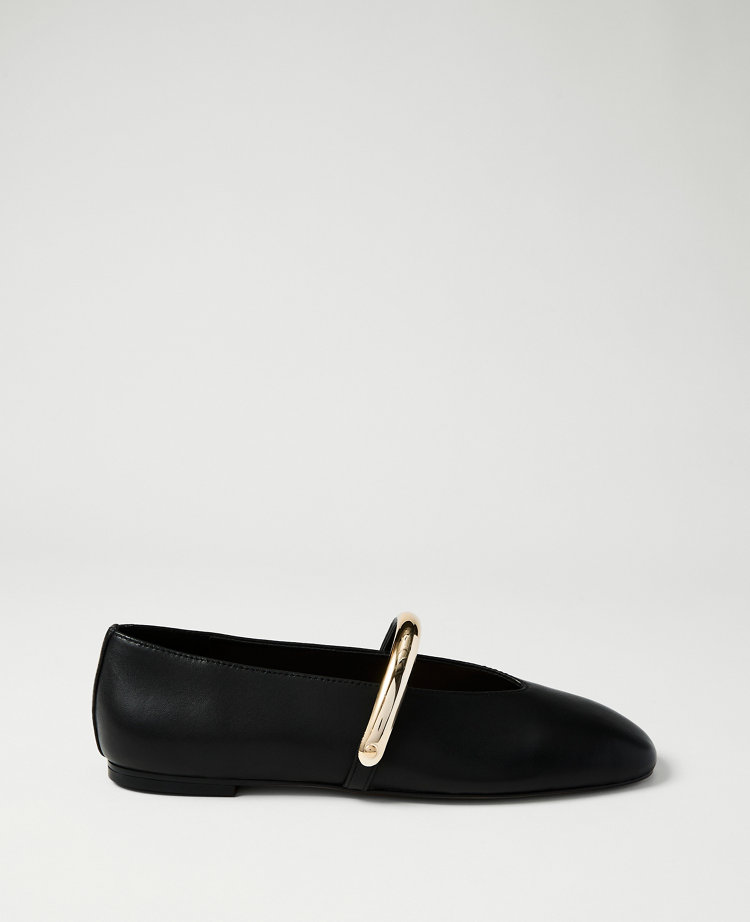 Leather Hardware Embellished Mary Jane Flat