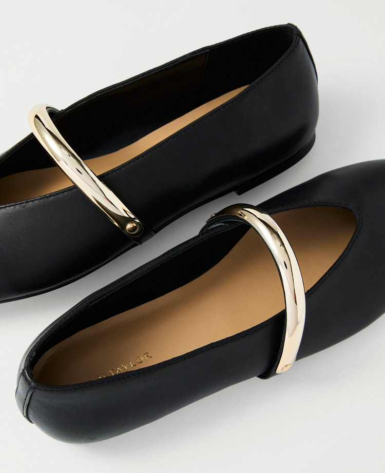 Ann Taylor Leather Hardware Embellished Mary Jane Flat Women's