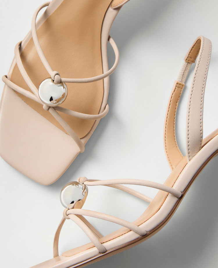 Leather Embellished Kitten Heel Sandal