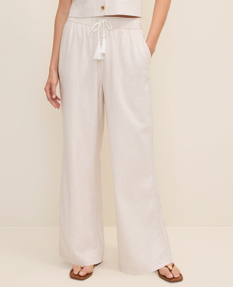 Weekend Striped Easy Fit Wide-Leg Pant in Linen Blend