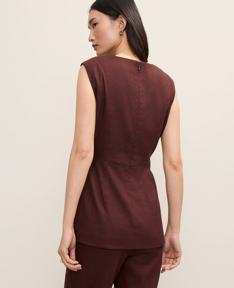 The Petite Long Crew Neck Top in Linen Blend