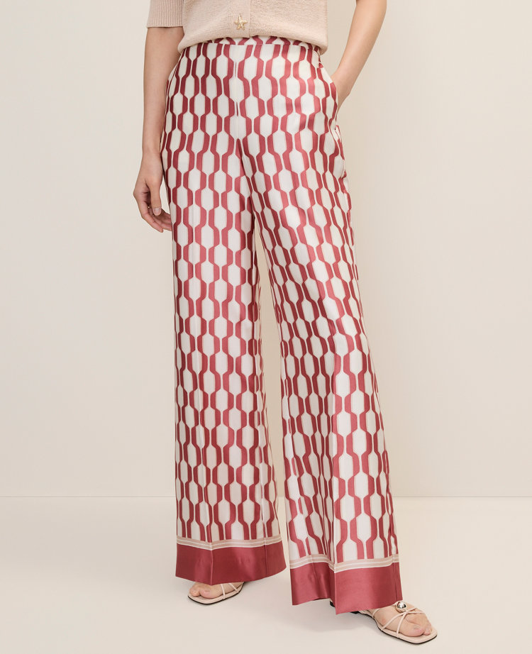 The Petite Wide-Leg Pant in Satin Geo Print