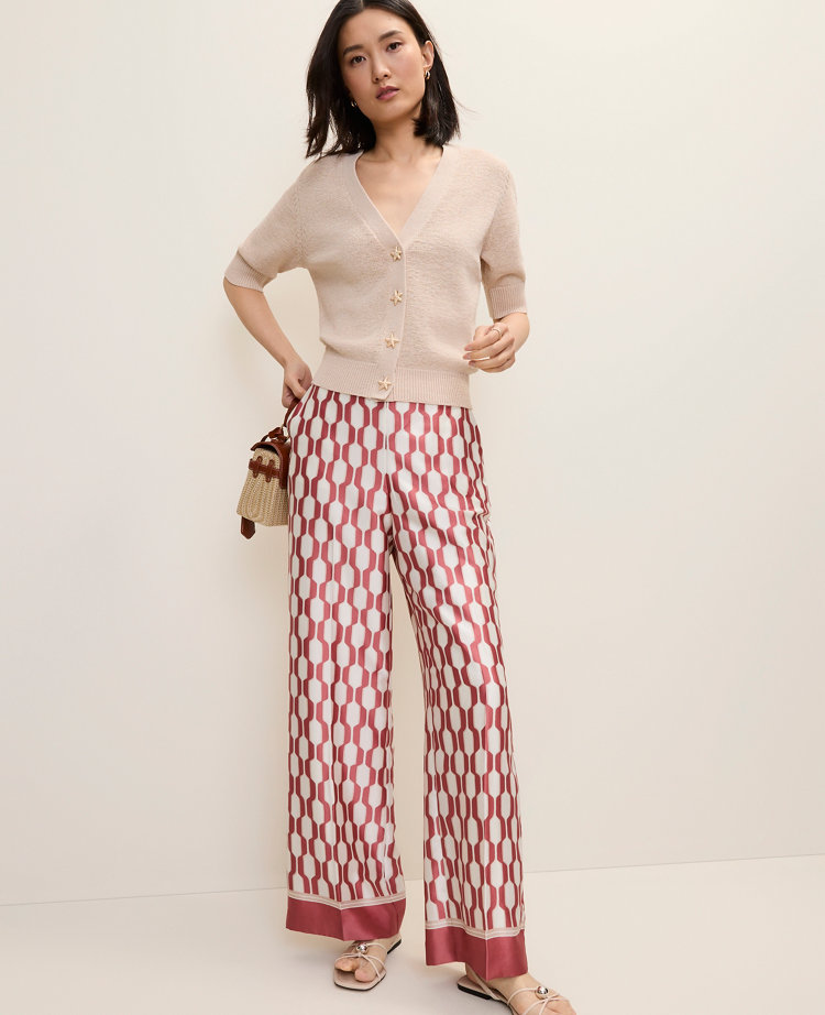 The Petite Wide-Leg Pant in Satin Geo Print