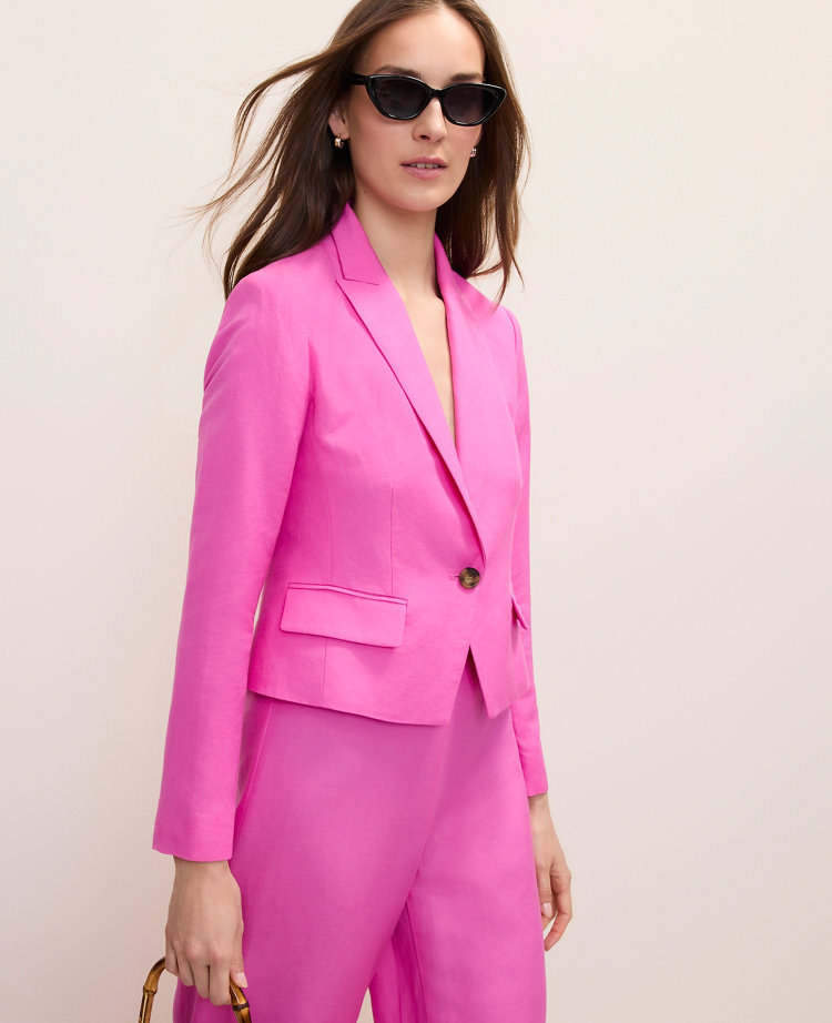 The Petite Shorter Single Button Blazer in Linen Blend