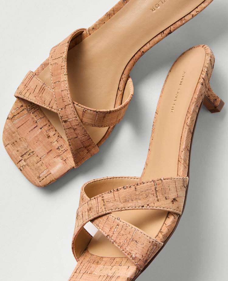 Cork Crossover Kitten Heel Sandal