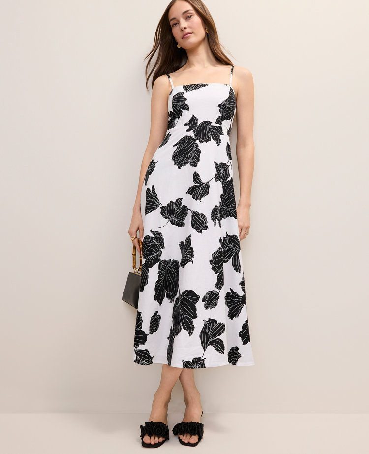 Floral Midi Dress in Linen Blend