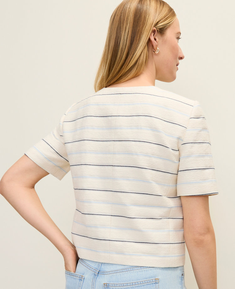 The Petite Short Sleeve Crew Neck Jacket in Tweed