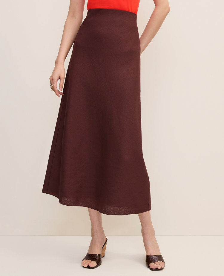 Linen Blend Bias Midi Slip Skirt