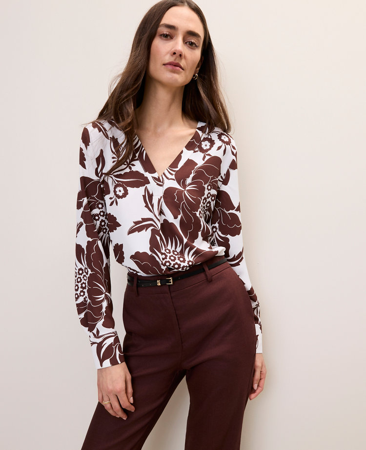 Petite Floral Mixed Media Pleat Front Top