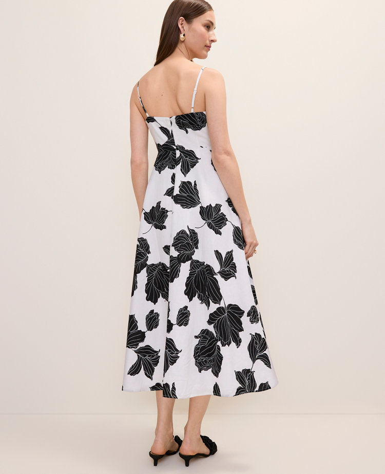 Petite Floral Midi Dress in Linen Blend