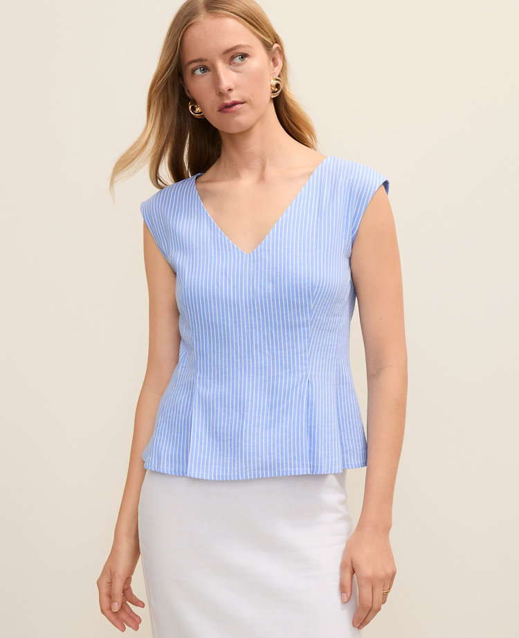 Striped Peplum Top in Linen Blend carousel Product Image 3