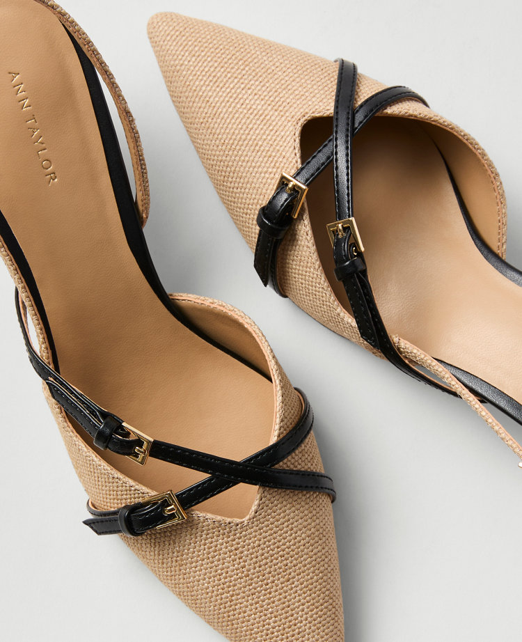 Straw Crossover Slingback Pump