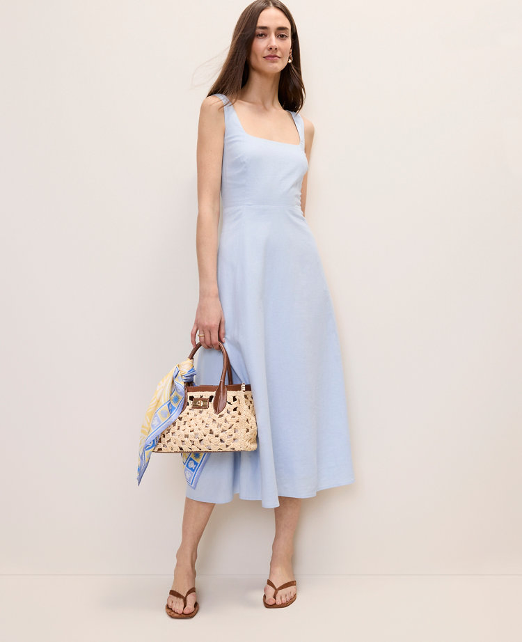 Petite Linen Blend Flare Midi Dress