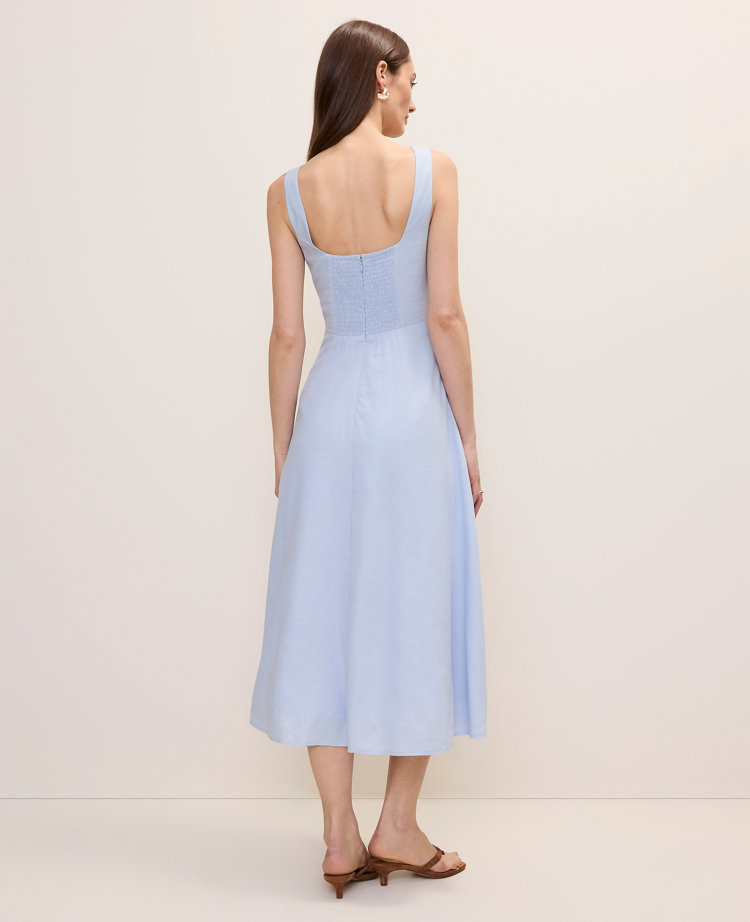 Petite Linen Blend Flare Midi Dress