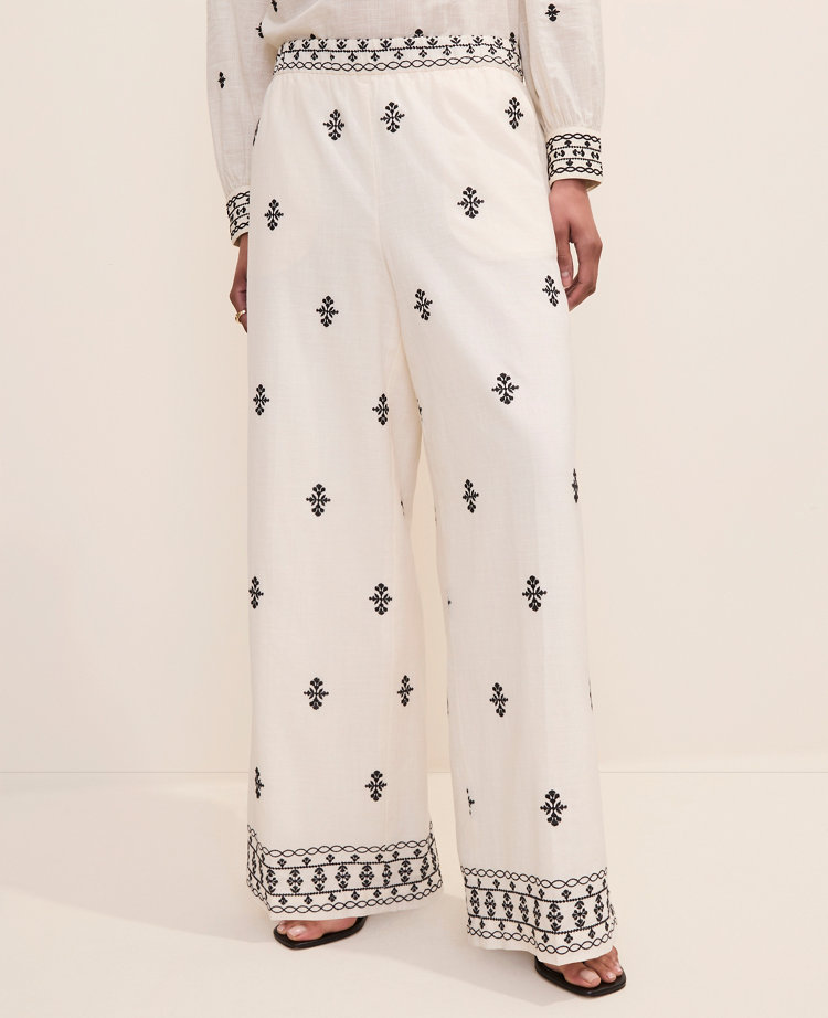 The Petite Embroidered Easy Fit Wide-Leg Pant