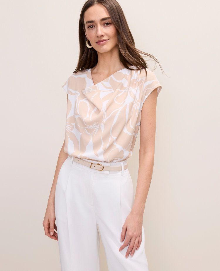 Petite Floral Mixed Media Cowl Neck Top