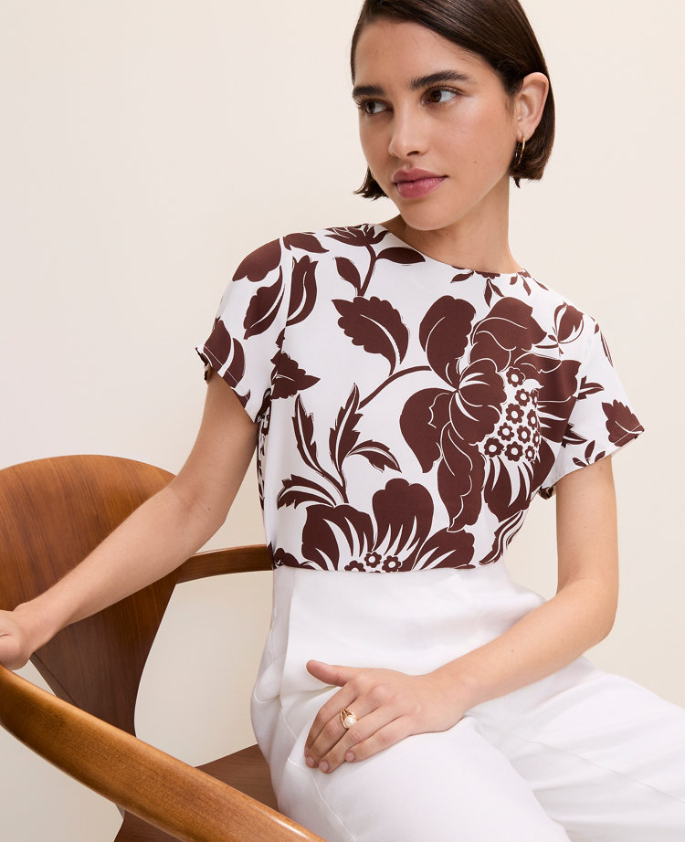 Petite Floral Mixed Media Crew Neck Tee