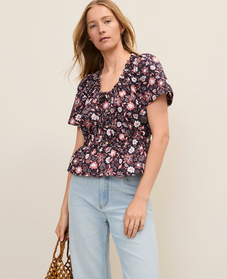 Floral Gathered Peplum Top