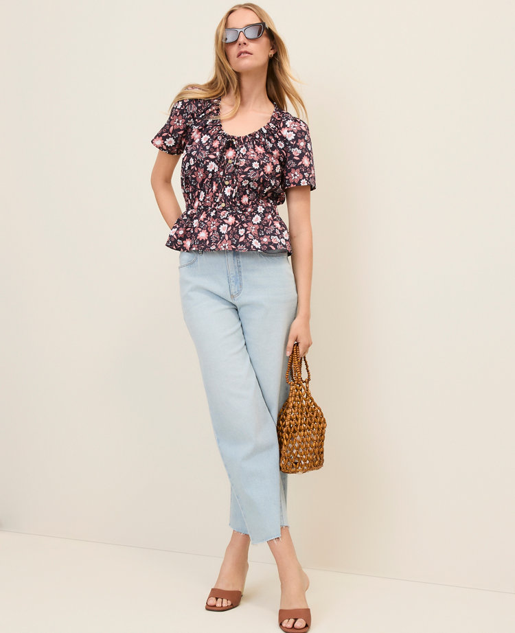 Floral Gathered Peplum Top
