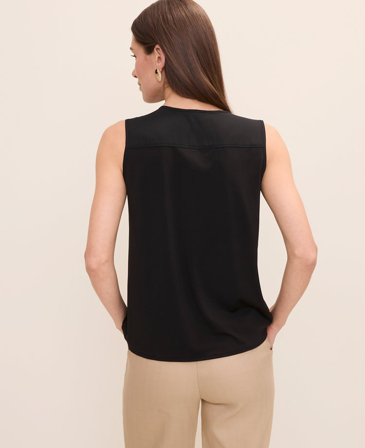 Petite Mixed Media Button Down Top