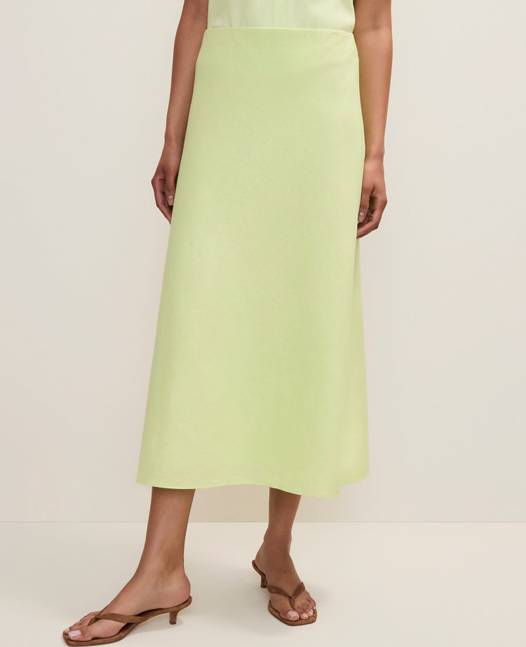 Bias Midi Slip Skirt in Linen Blend