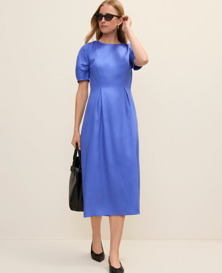 Petite Crew Neck Flare Midi Dress