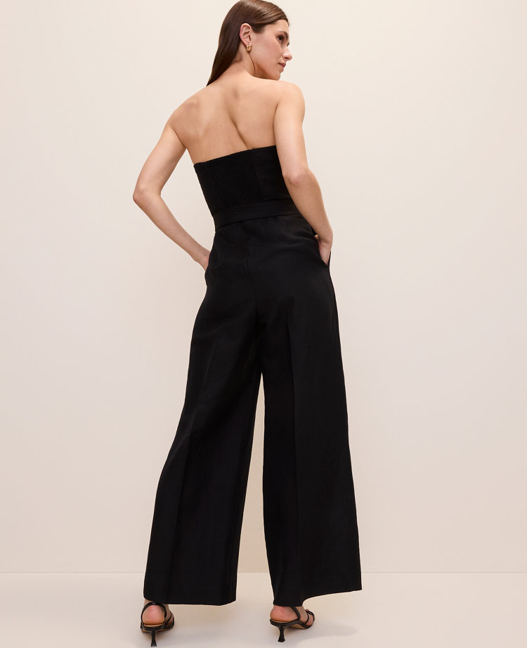 Petite Belted Strapless Jumpsuit in Linen Blend carousel Product Image 3