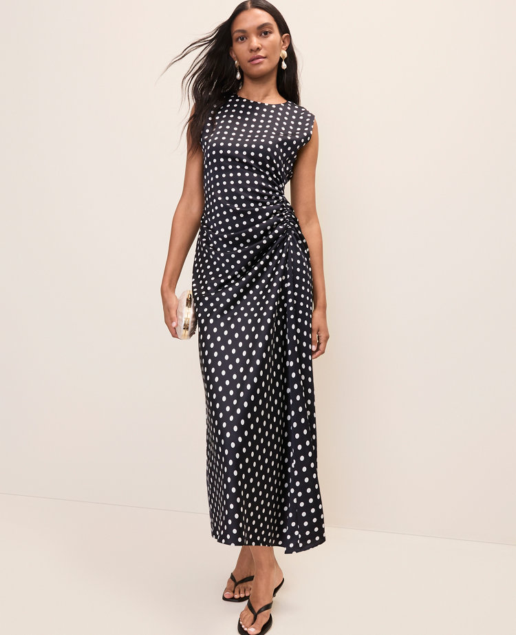 Petite Polka Dot Maxi Dress in Satin
