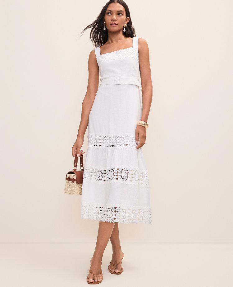 Petite Tiered Midi Dress in Linen Blend