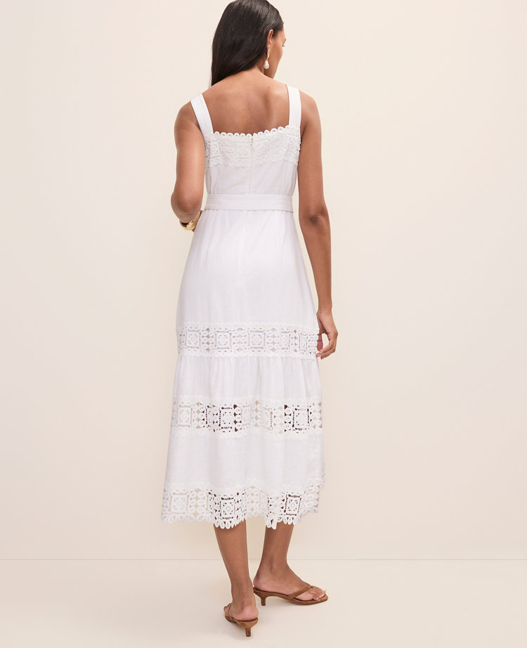 Petite Tiered Midi Dress in Linen Blend