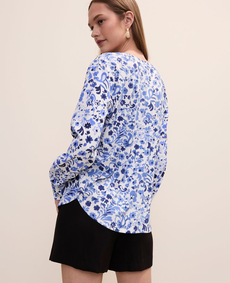 Petite Floral Mixed Media Pleat Front Top