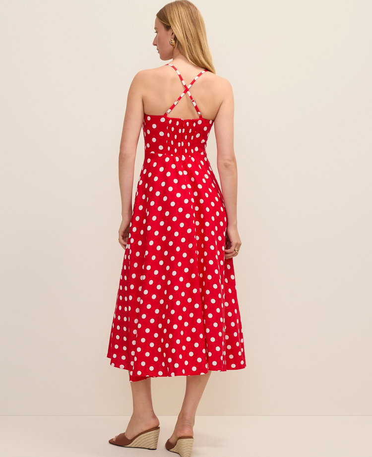 Petite Polka Dot Midi Dress in Linen Blend
