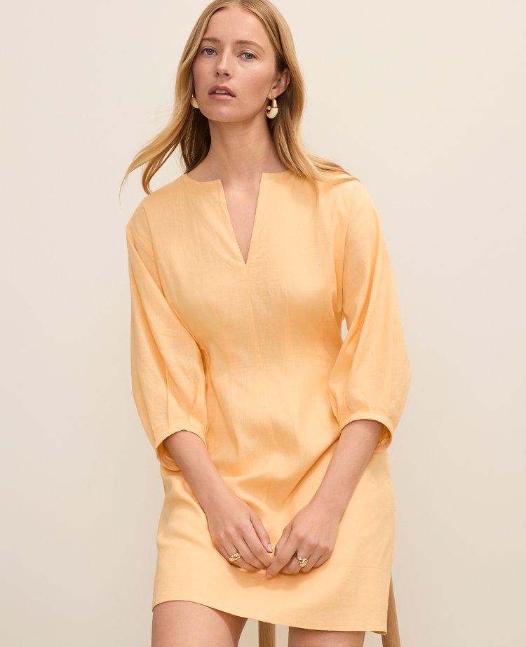 Petite Pintucked Mini Dress in Linen Blend carousel Product Image 1