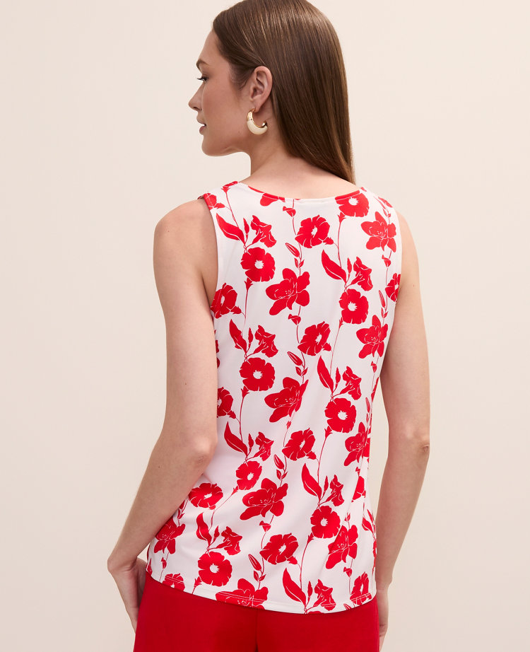 Ann Taylor Petite Floral Mixed Media Tank Top Bright Cherry Women's