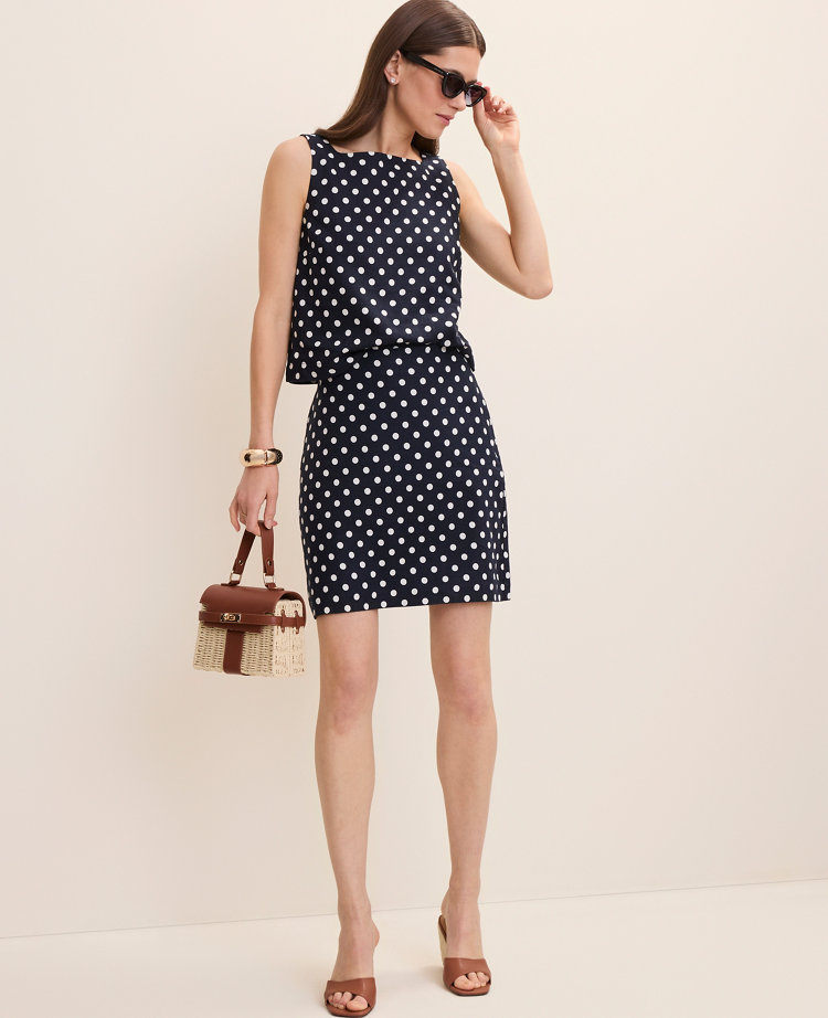 Petite Polka Dot A-Line Skirt in Linen Blend