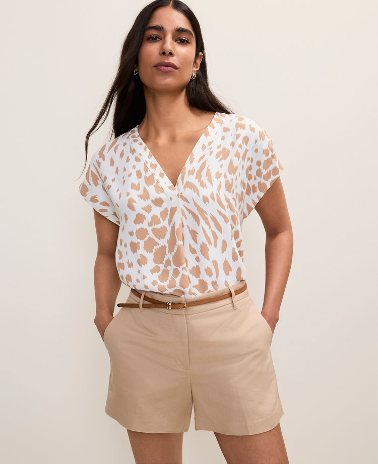 Animal Print Pleat Front Top