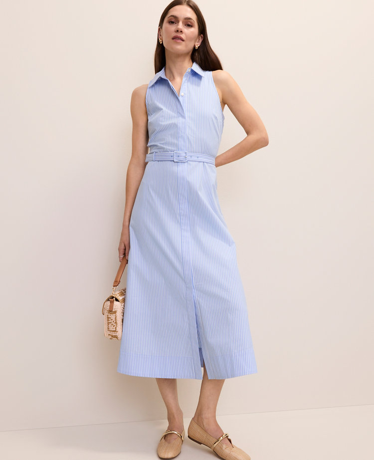 Petite Striped Collared Halter Midi Dress carousel Product Image 1